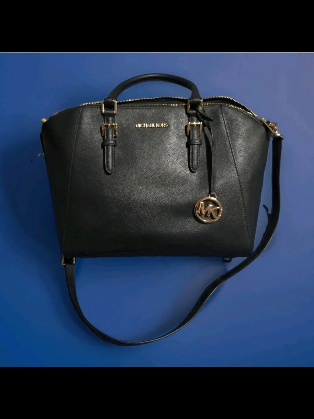 Michael Kors Ciara Large Satchel black Saffiano leather with gold-tone hardware
